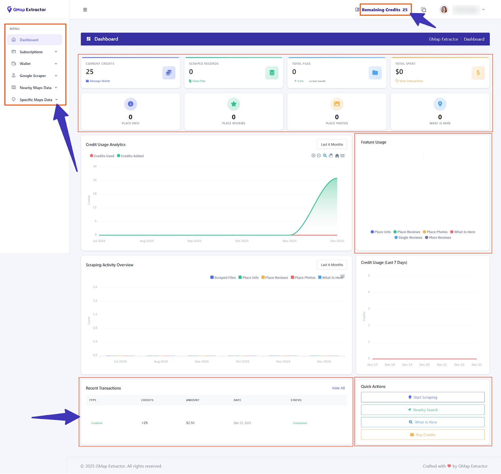 G Map Extractor dashboard overview