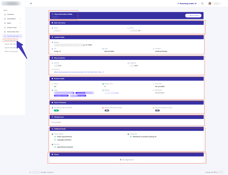 Final result for Specific Place Information