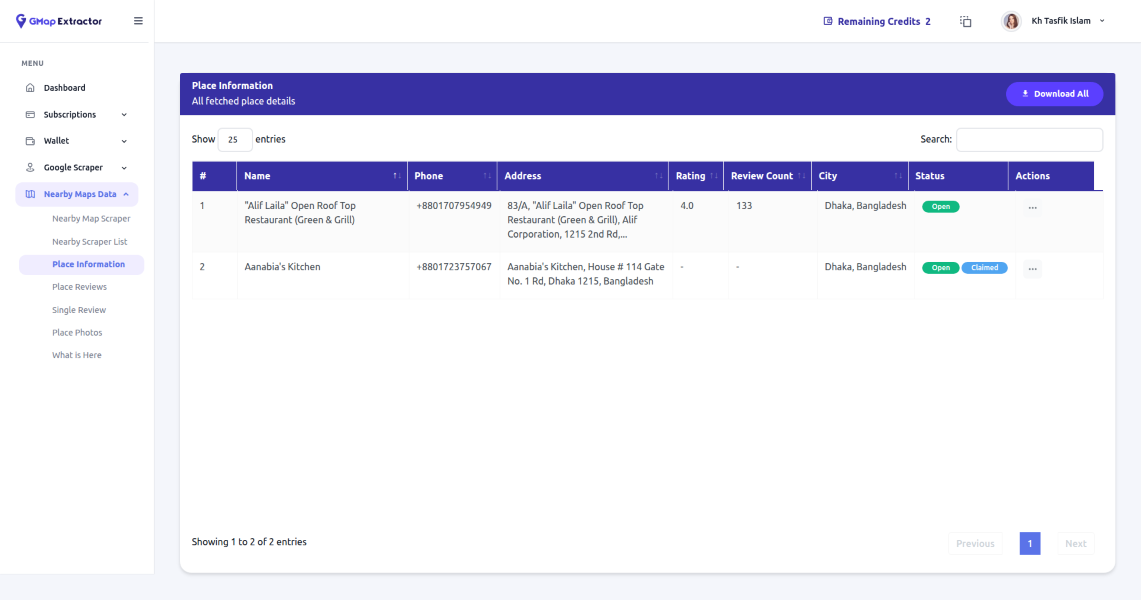G Map Place Information