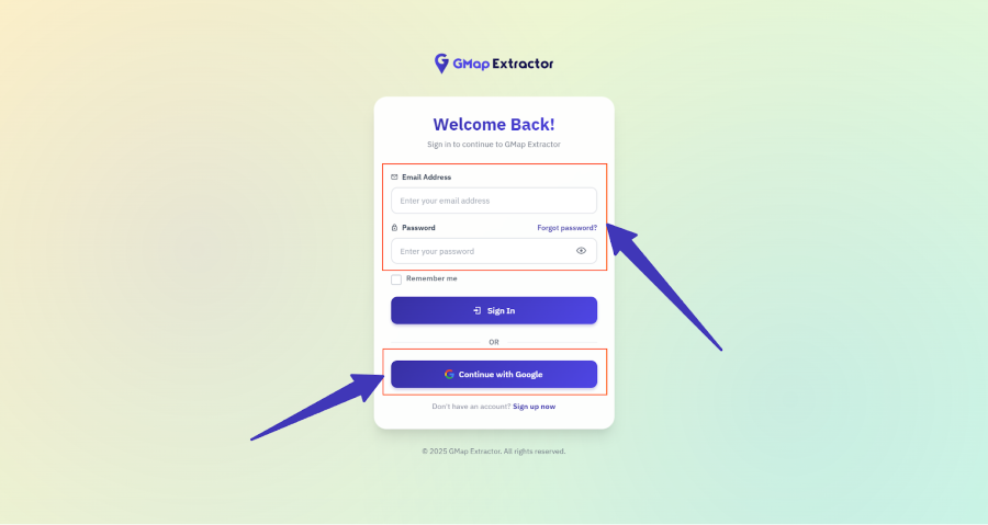 G Map Extractor login screen