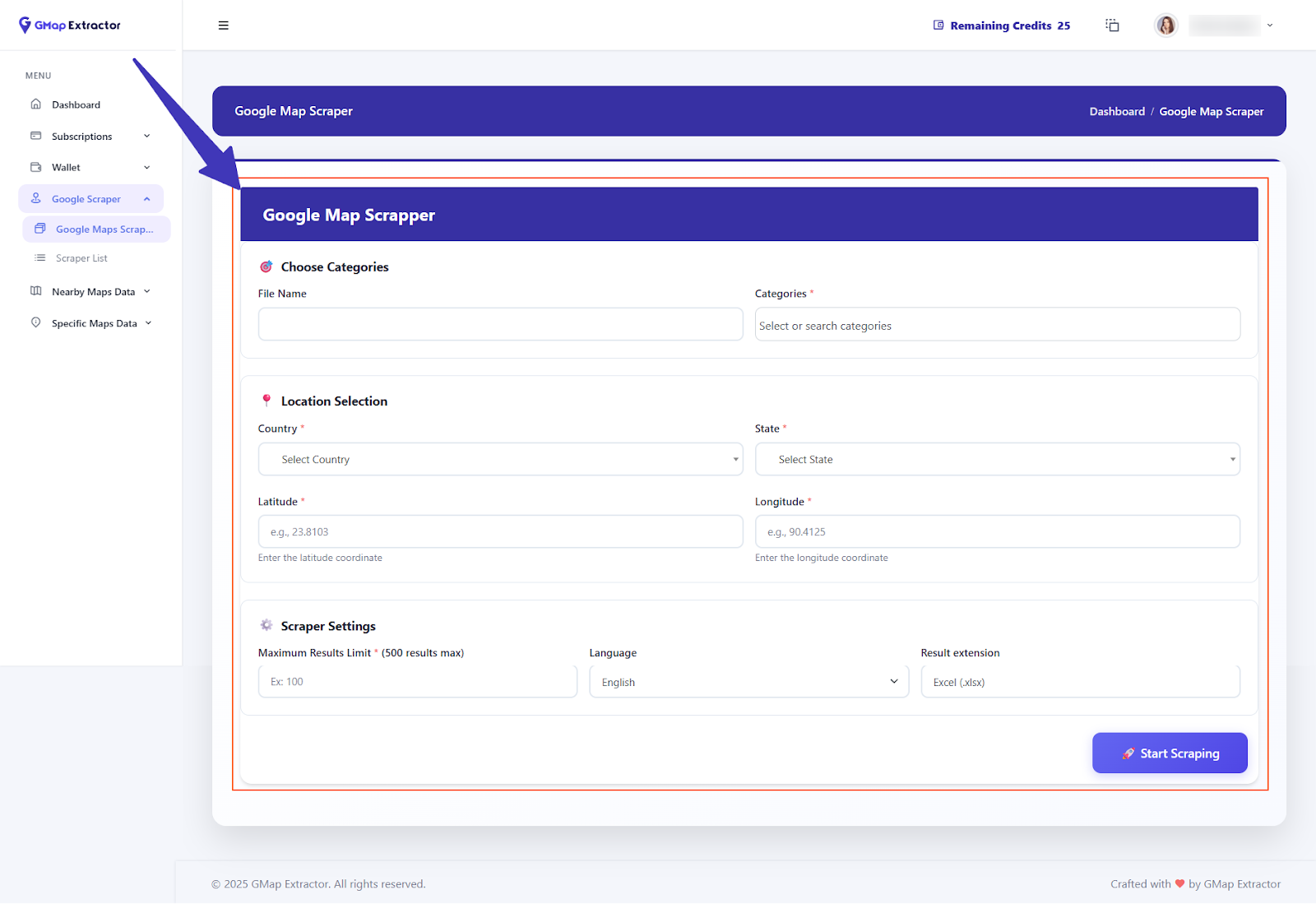 Google MAP Scraping form fields