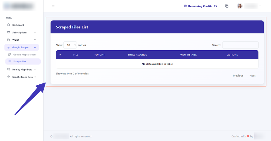 Scraped files list for Google MAP Scraping