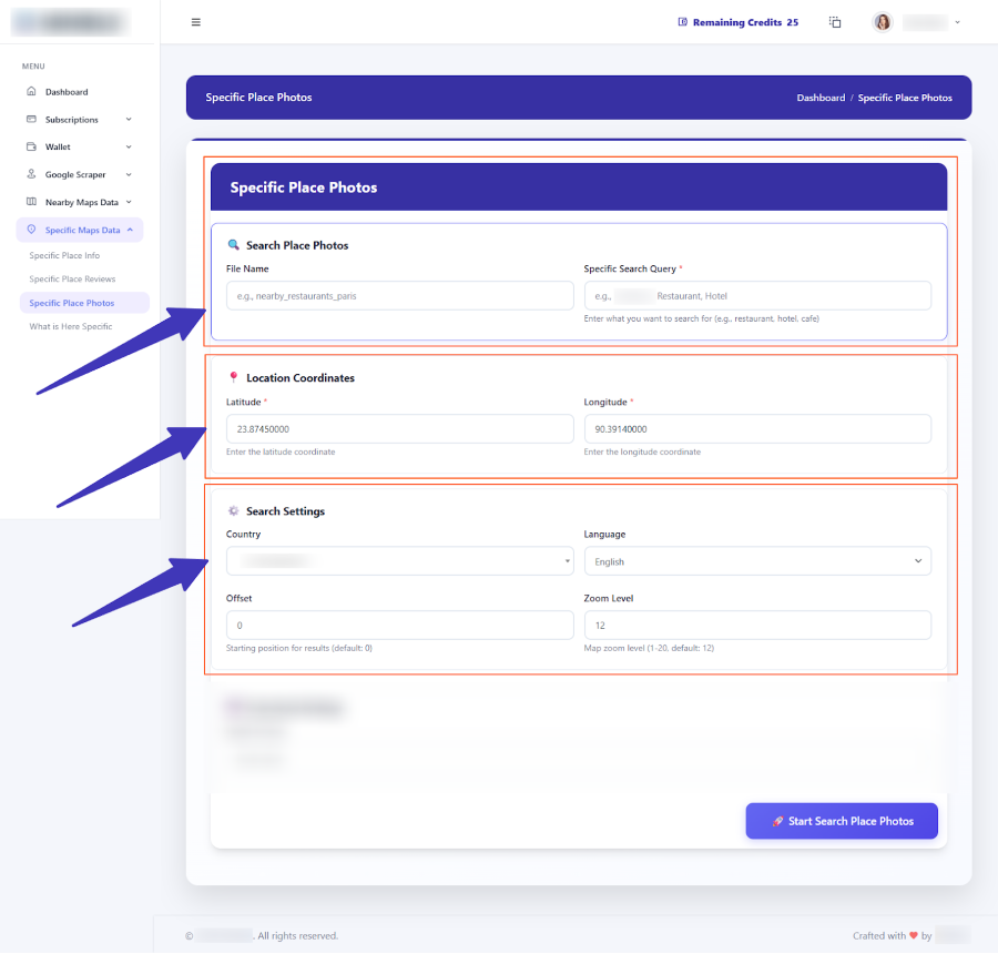 Specific Place Photos form