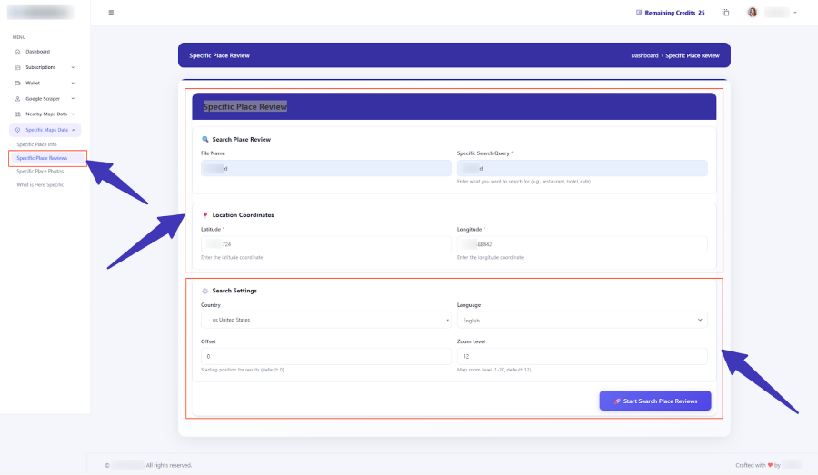 Summary view for Specific Place Review