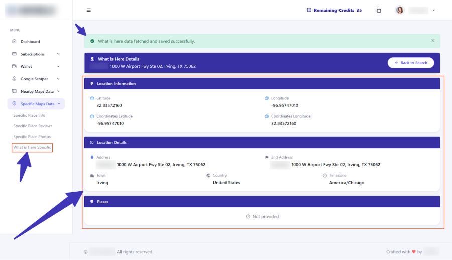 Final result view for Specific What is Here